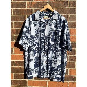 Good life Hawaii button Up shirt mens sz xl blue floral silk top short sleeve